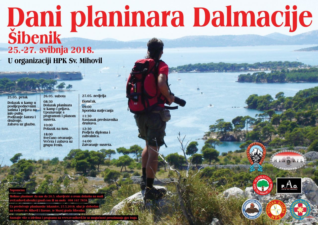 Poziv na Dane planinara u Šibeniku od 25.-27.5.2018. 